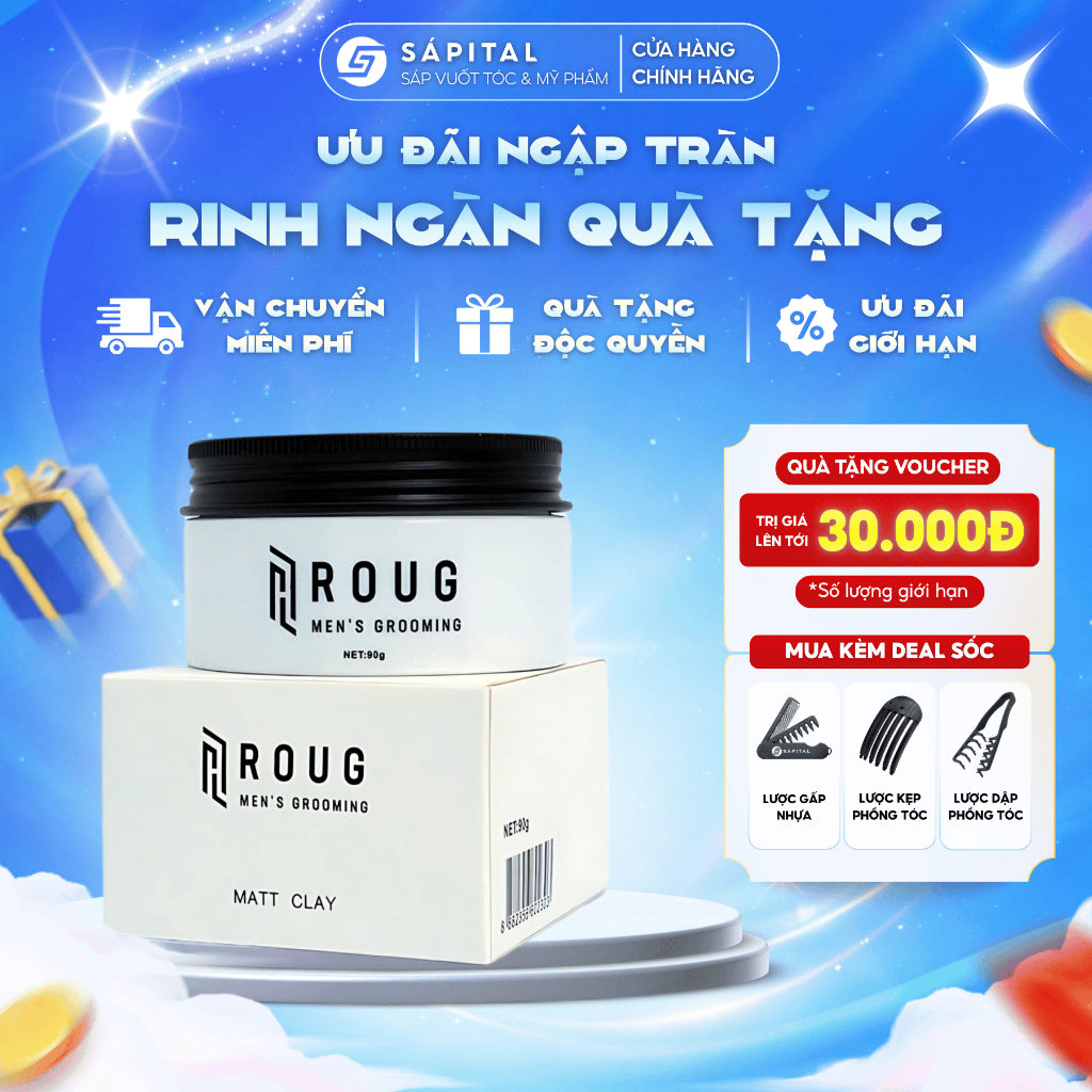 [VERSION 4] Sáp vuốt tóc Roug Matt Clay Roug Trắng cho tóc dày, Giữ nếp ...
