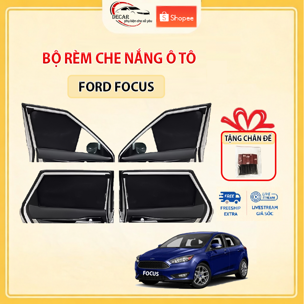 Rèm Che Nắng Ô Tô Hít Nam Châm Ford Focus - Bộ 4 Tấm Rèm Chắn Nắng Cửa Kính Xe Hơi Chống Tia UV