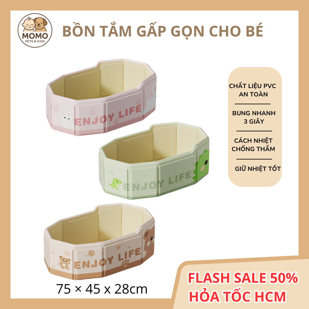 HỎA TỐC HCM- Bồn Tắm Cho Trẻ Em PVC –Gấp gọn, không cần lắp ráp, không cần bơm hơi cho em bé 0-8 tuổi