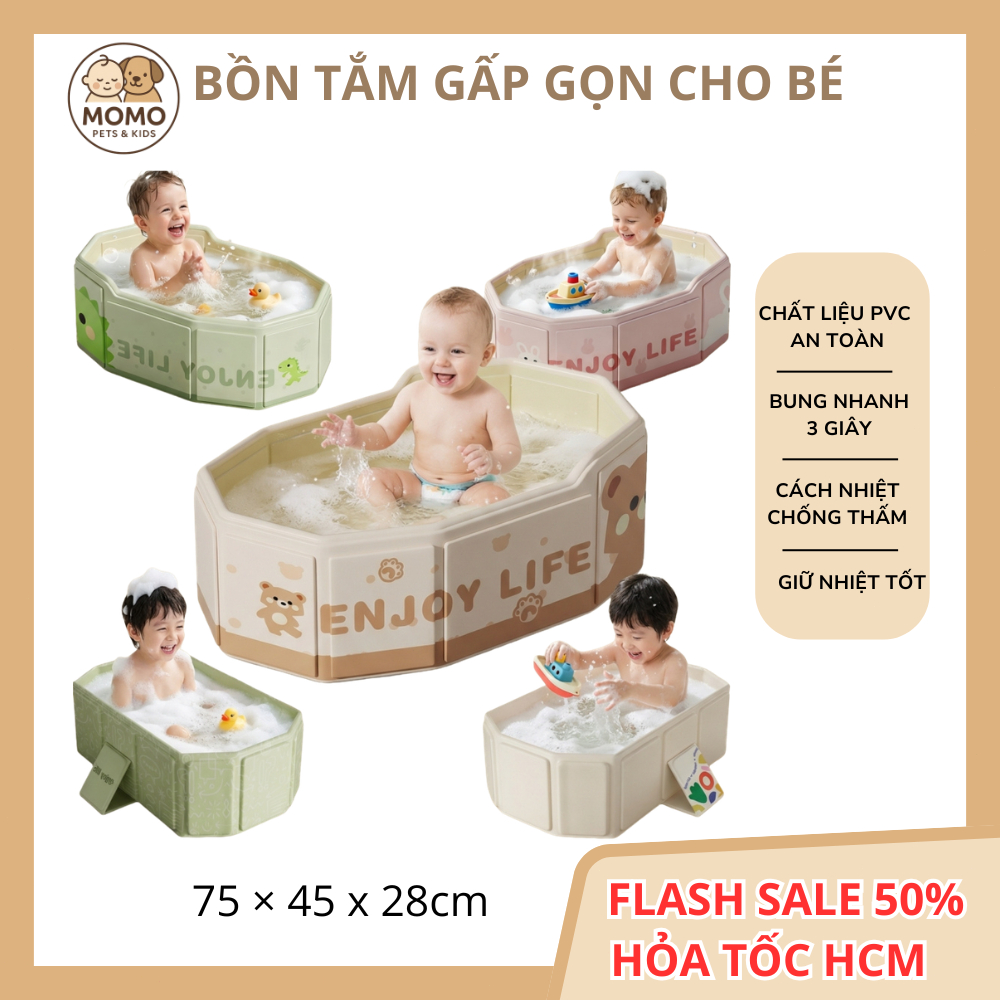 HỎA TỐC HCM- Bồn Tắm Cho Trẻ Em PVC –Gấp gọn, không cần lắp ráp, không cần bơm hơi cho em bé 0-8 tuổi