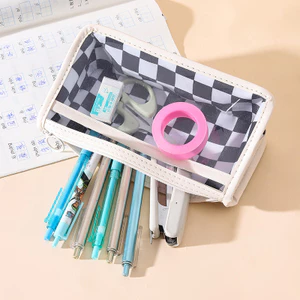 Túi Bút Hộp Bút Caro Trong Suốt Size Lớn Họa Tiết Dễ Thương Mun Store HBTCARO3
