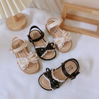 MỚI ẢNH THẬT Sz 21-35 Dép Quai Hậu Nơ Ren Da PU Đế Cao Su Mềm Êm Cho Bé K185