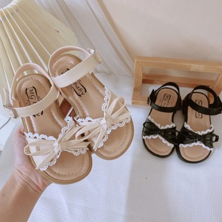 MỚI ẢNH THẬT Sz 21-35 Dép Quai Hậu Nơ Ren Da PU Đế Cao Su Mềm Êm Cho Bé K185