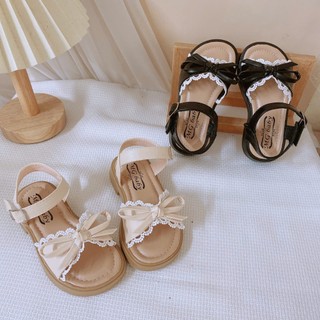 MỚI ẢNH THẬT Sz 21-35 Dép Quai Hậu Nơ Ren Da PU Đế Cao Su Mềm Êm Cho Bé K185