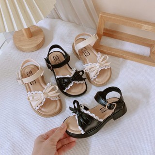 MỚI ẢNH THẬT Sz 21-35 Dép Quai Hậu Nơ Ren Da PU Đế Cao Su Mềm Êm Cho Bé K185