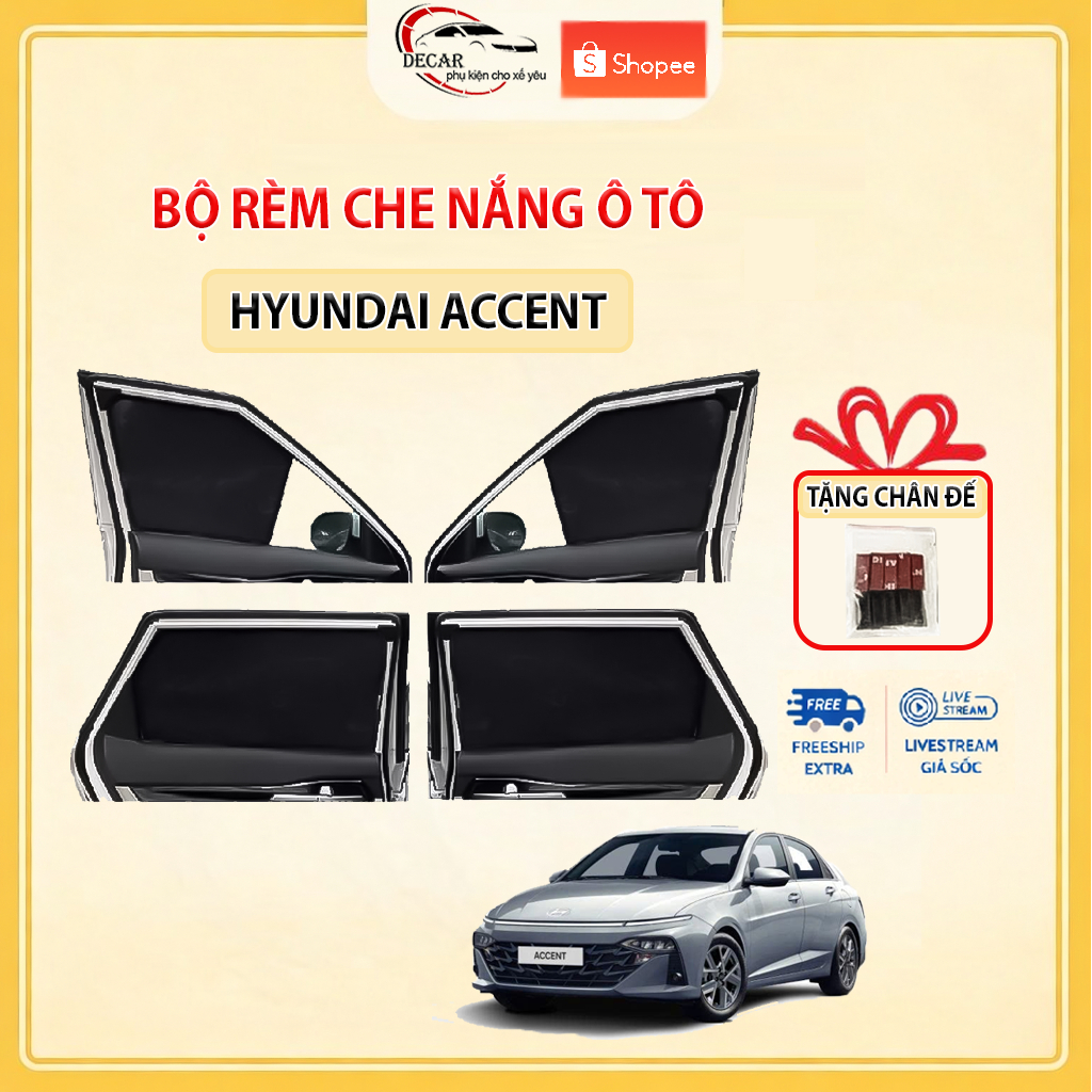Rèm Che Nắng Ô Tô Hít Nam Châm Hyundai Accent - Bộ 4 Tấm Rèm Chắn Nắng Cửa Kính Xe Hơi Chống Tia UV