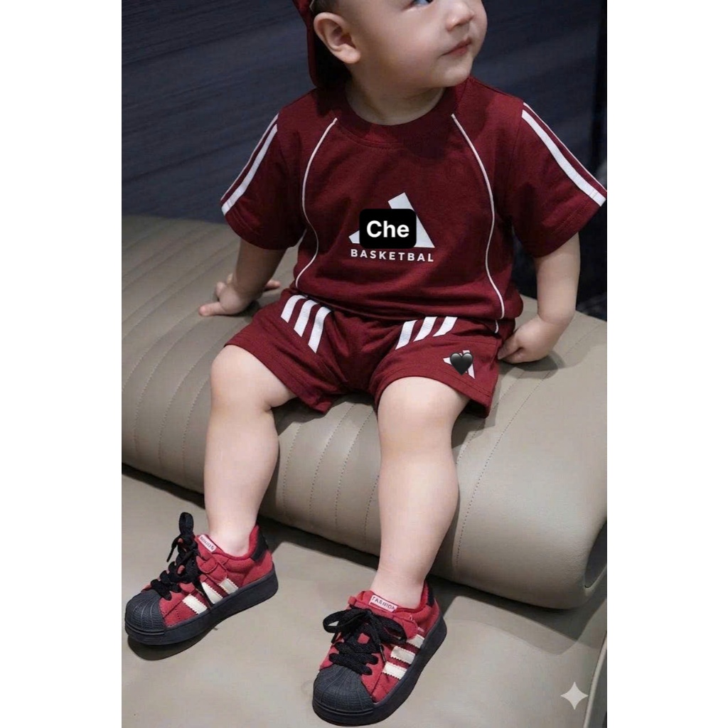 Set Bộ Thể Thao Basketbal Đỏ Đô,Bộ Quần Áo Bé Trai Cotton Thoáng Mát 7-15kg,Đồ Bé Trai Mùa Hè A11