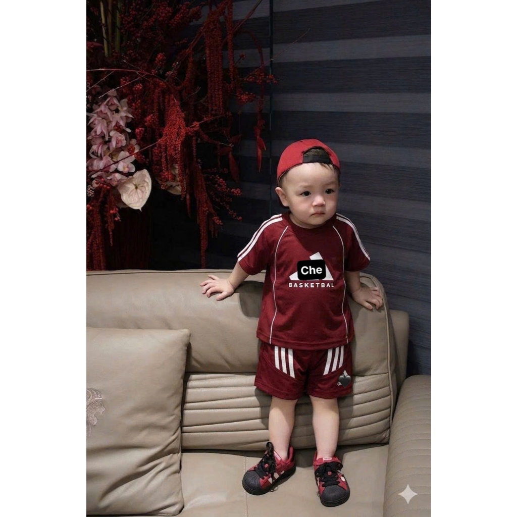 Set Bộ Thể Thao Basketbal Đỏ Đô,Bộ Quần Áo Bé Trai Cotton Thoáng Mát 7-15kg,Đồ Bé Trai Mùa Hè A11