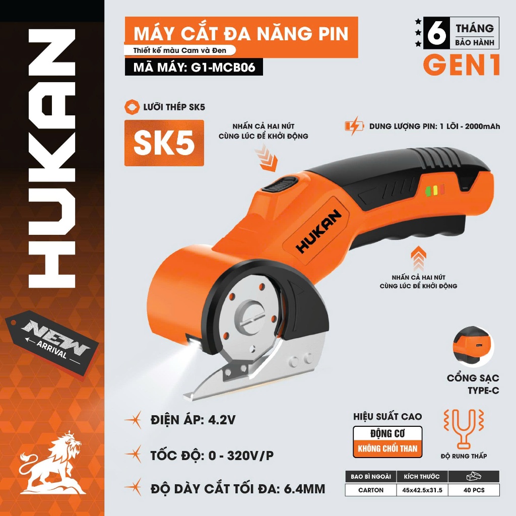 Máy Cắt Đa Năng Mini Pin 4.2V HUKAN G1-MCB06 | Cắt Vải Da Nhựa Giấy Bìa, Sạc Type-C, Lưỡi SK5 Cầm Tay, BH 6 Tháng