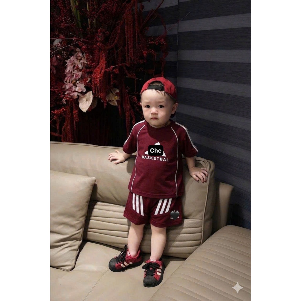 Set Bộ Thể Thao Basketbal Đỏ Đô,Bộ Quần Áo Bé Trai Cotton Thoáng Mát 7-15kg,Đồ Bé Trai Mùa Hè A11