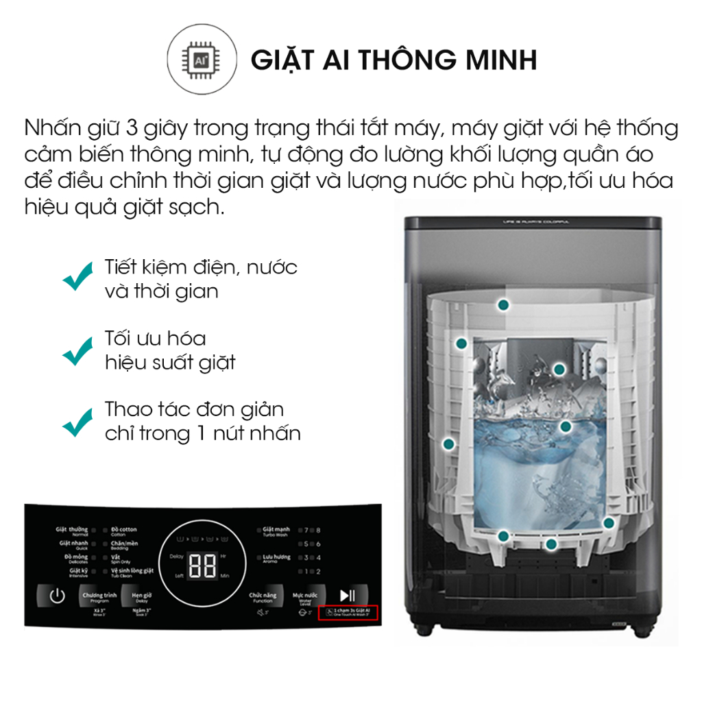 Máy Giặt Cửa Trên Hisense 8kg WT80F30 - Giặt AI | Tiết Kiệm | Nắp Giảm Chấn - BH 2 Năm - Giao Hàng Miễn Phí Tận Nơi