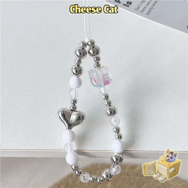 ins Dây chuyền điện thoại ngọc trai tình yêu màu bạc chống thất lạc máy ảnh/CDD/chai nước/dây treo ba lô