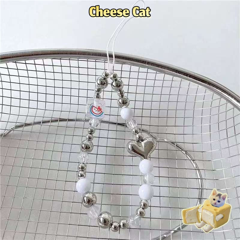 ins Dây chuyền điện thoại ngọc trai tình yêu màu bạc chống thất lạc máy ảnh/CDD/chai nước/dây treo ba lô
