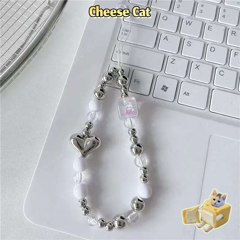 ins Dây chuyền điện thoại ngọc trai tình yêu màu bạc chống thất lạc máy ảnh/CDD/chai nước/dây treo ba lô
