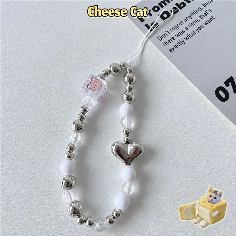 ins Dây chuyền điện thoại ngọc trai tình yêu màu bạc chống thất lạc máy ảnh/CDD/chai nước/dây treo ba lô