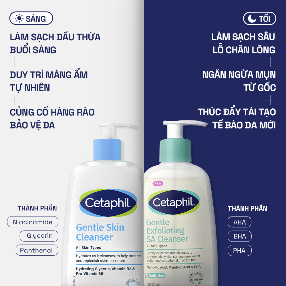 [SVIP] [COMBO LÀM SẠCH SÁNG-TỐI CHO DA NHẠY CẢM] GENTLE SKIN CLEANSER + GENTLE EXFOLIATING SA CLEANSER