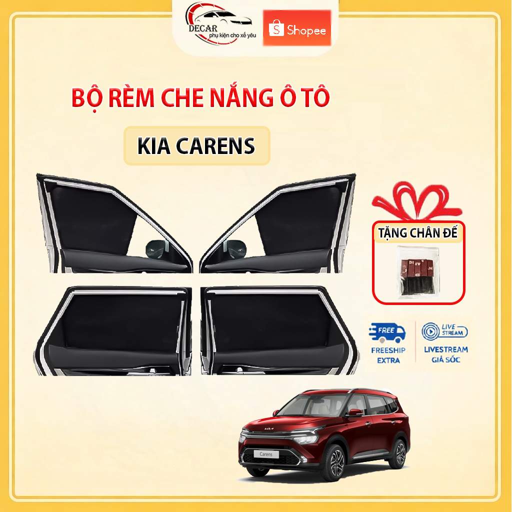 Rèm Che Nắng Ô Tô Hít Nam Châm Kia Carens - Bộ 4 Tấm Rèm Chắn Nắng Cửa Kính Xe Hơi Chống Tia UV