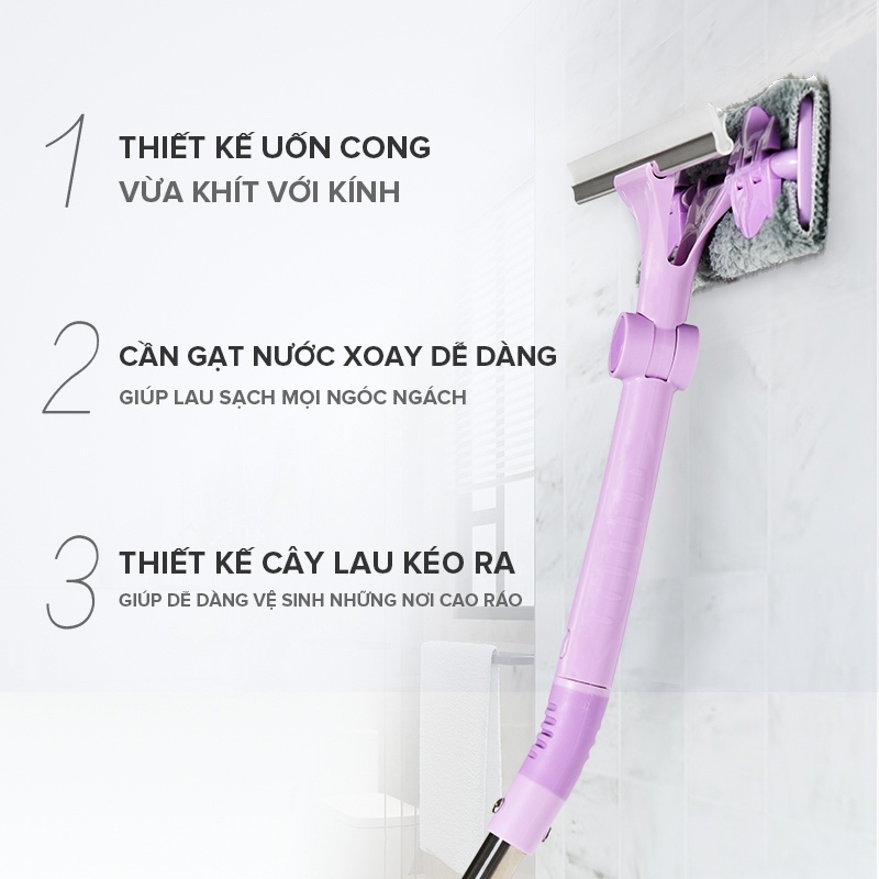Cây Lau Kính + 4 Bông Lau Thay Thế, Gạt Chùi Kính Đa Năng 2 Trong 1 MyJae