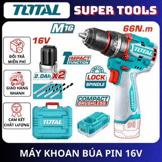 TOTAL Máy khoan búa dùng pin 16V 66N.m TIDLI166062
