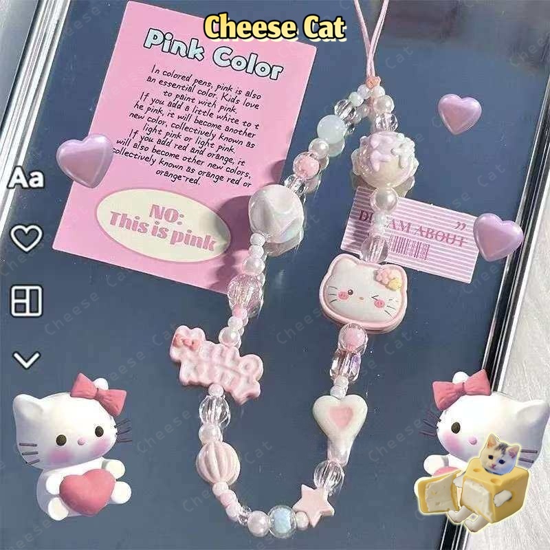 Dây chuyền điện thoại di động Kitty dây buộc dễ thương màu hồng tình yêu thời trang trang trí điện thoại di động