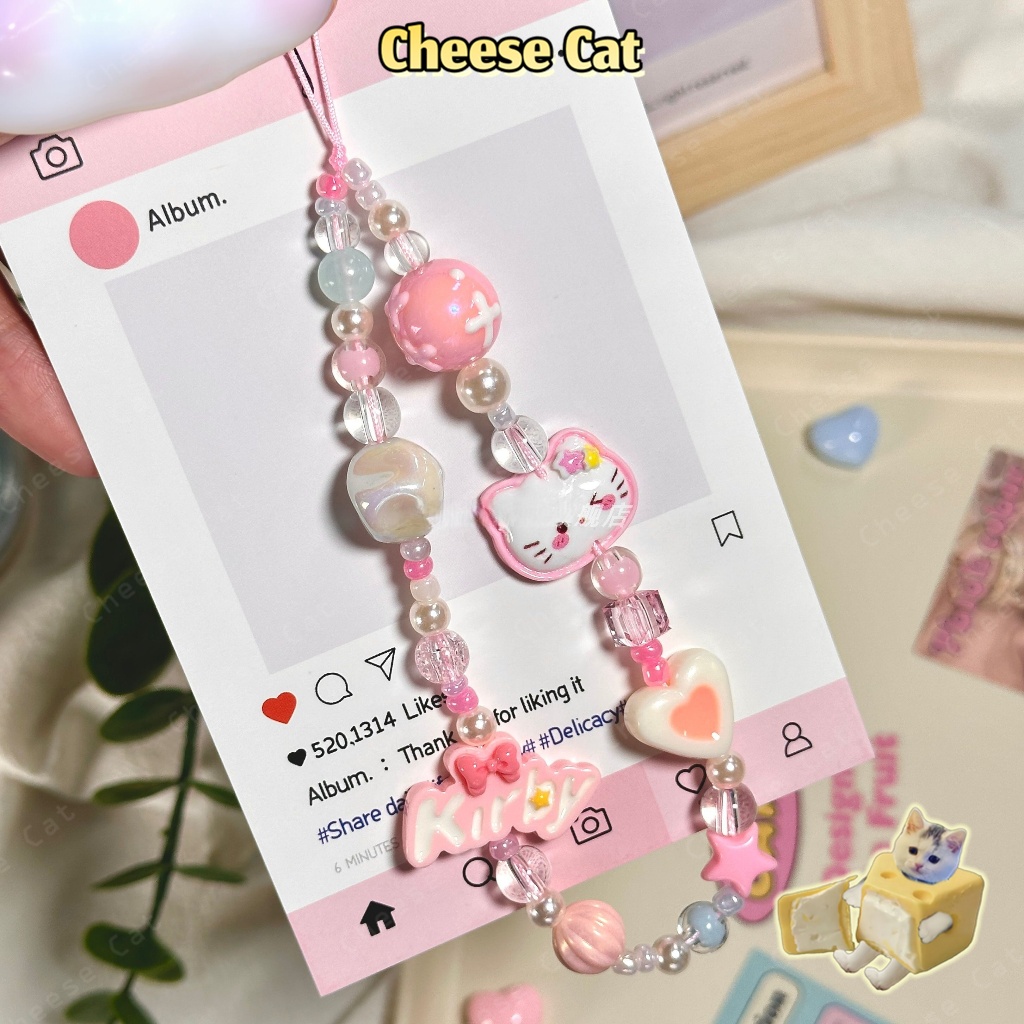 Dây chuyền điện thoại di động Kitty dây buộc dễ thương màu hồng tình yêu thời trang trang trí điện thoại di động