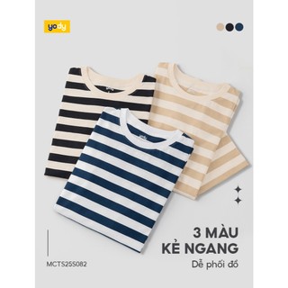 [BST THE NEW T-MATE] Áo phông nam họa tiết kẻ YODY mềm mại, co giãn tốt chất vải cotton MCTS25S082
