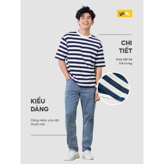 [BST THE NEW T-MATE] Áo phông nam họa tiết kẻ YODY mềm mại, co giãn tốt chất vải cotton MCTS25S082