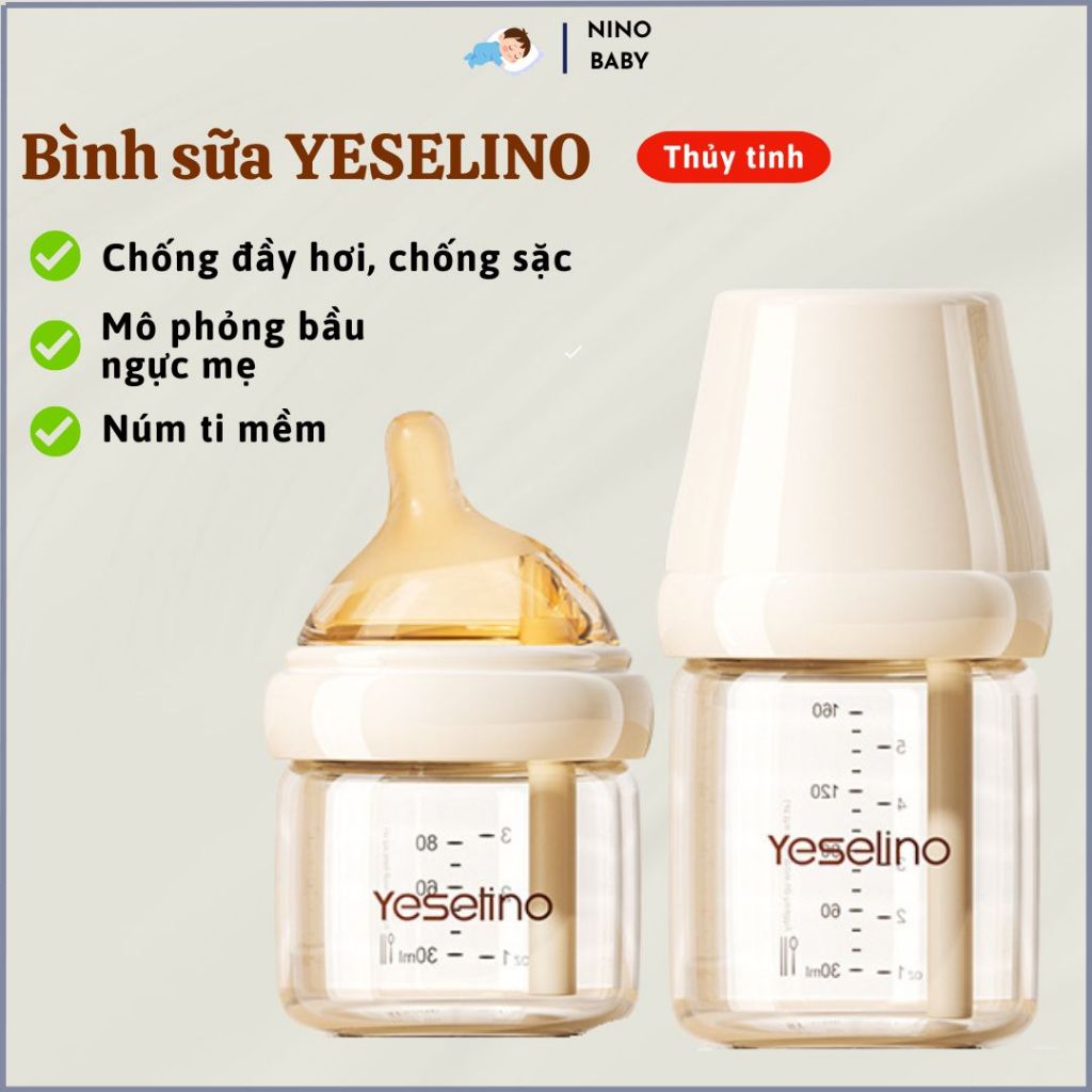 Youkebei Bình sữa cho bé Bình Sữa Thủy Tinh Chống Sặc Giảm Đầy Hơi thoát khí cho bé từ sơ sinh an toàn bền và dễ vệ sinh