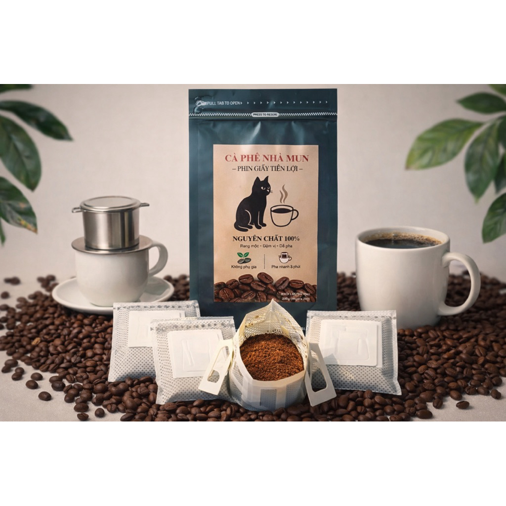 Cà phê phin giấy Robusta nguyên chất – Pha nhanh tiện lợi, đậm vị, mang đi du lịch – Hộp 10 gói | MM01