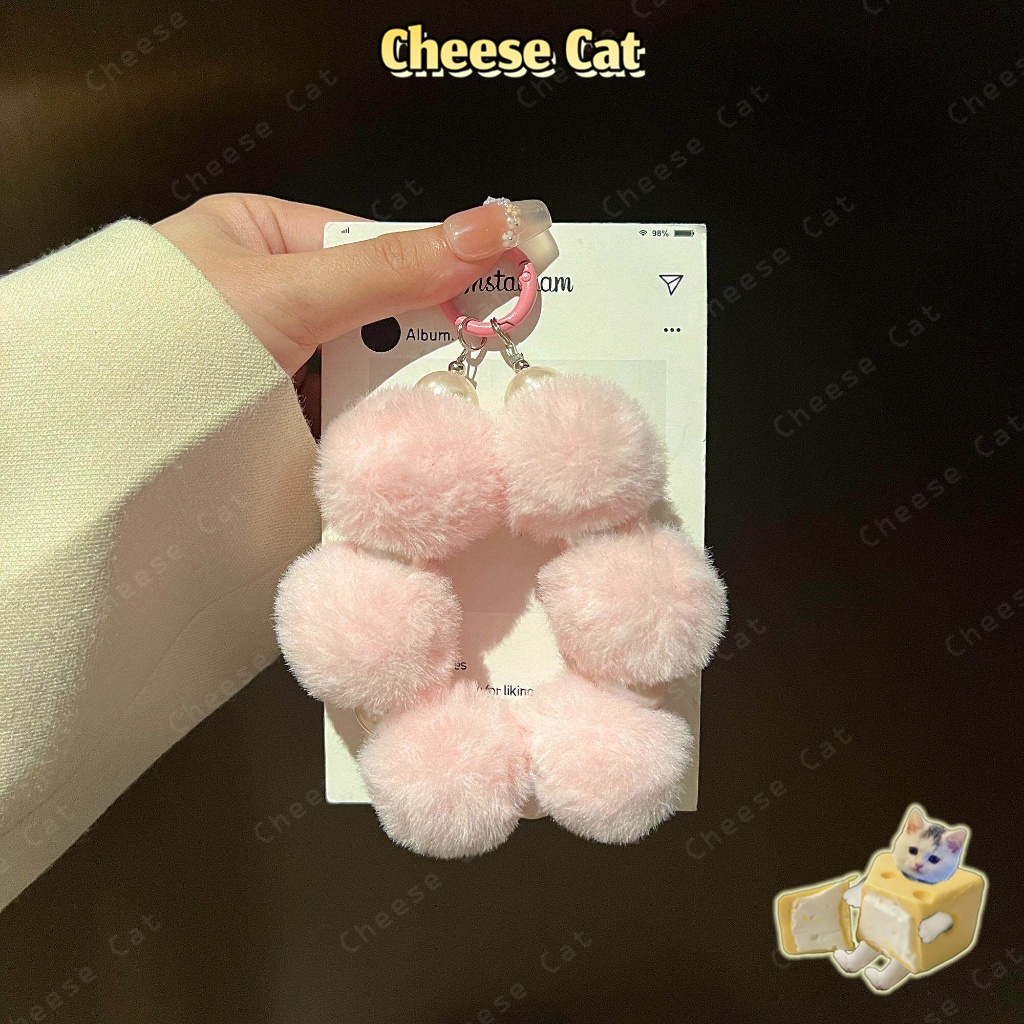 Mặt dây chuyền điện thoại di động lông màu hồng Dây buộc điện thoại di động chống thất lạc dễ thương