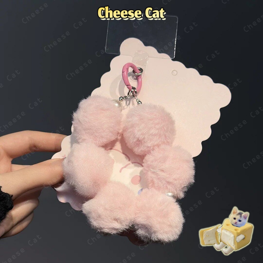Mặt dây chuyền điện thoại di động lông màu hồng Dây buộc điện thoại di động chống thất lạc dễ thương