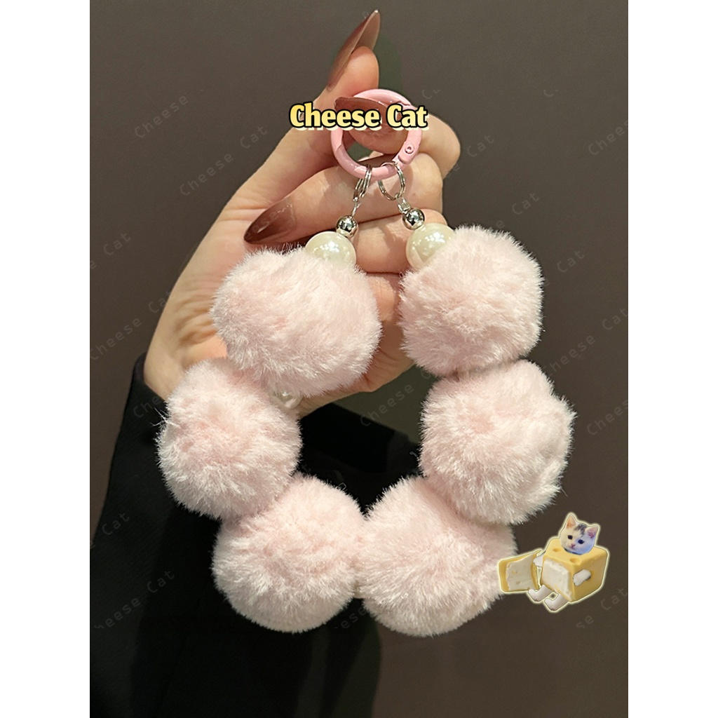 Mặt dây chuyền điện thoại di động lông màu hồng Dây buộc điện thoại di động chống thất lạc dễ thương
