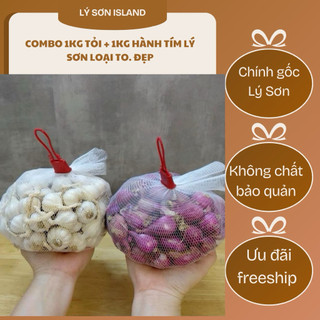 Combo 1kg tỏi to nhiều tép + 1kg hành tím lý sơn loại cồ to đẹp