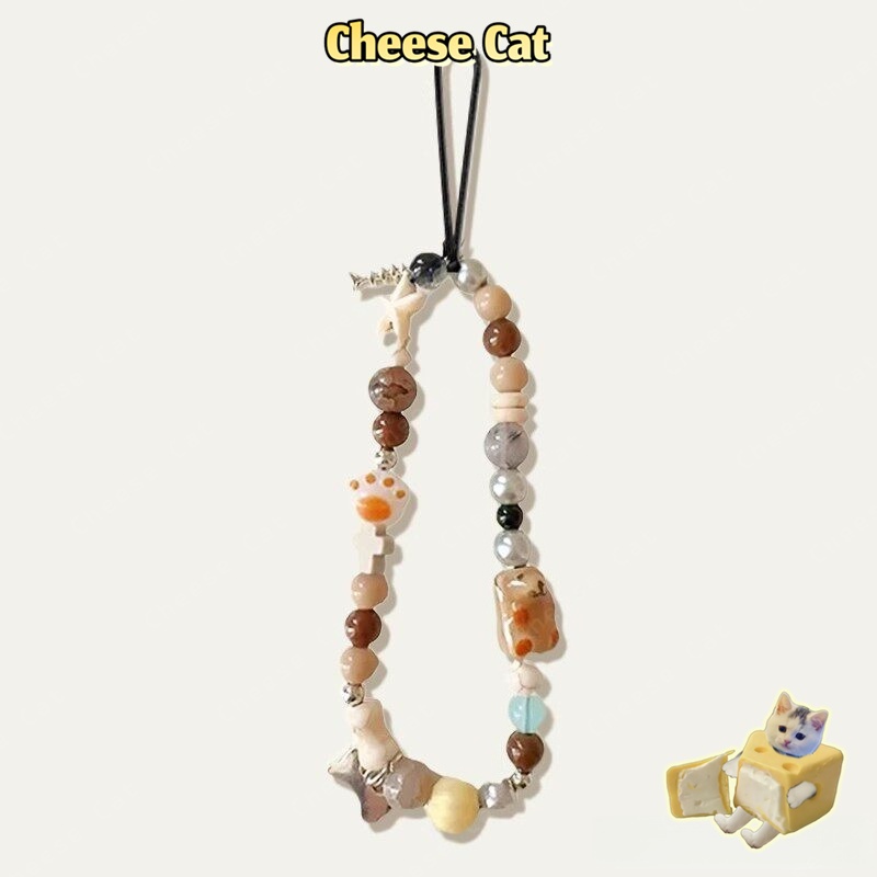 Xương cá móng vuốt mèo hạt dây chuyền điện thoại di động mặt dây chuyền trang trí dễ thương dây buộc chống thất lạc