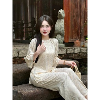 Pháp Phục Cô Ba Chất Liệu Gấm Sò Phối Tay Lửng Cực Sang - Áo Dài YUME