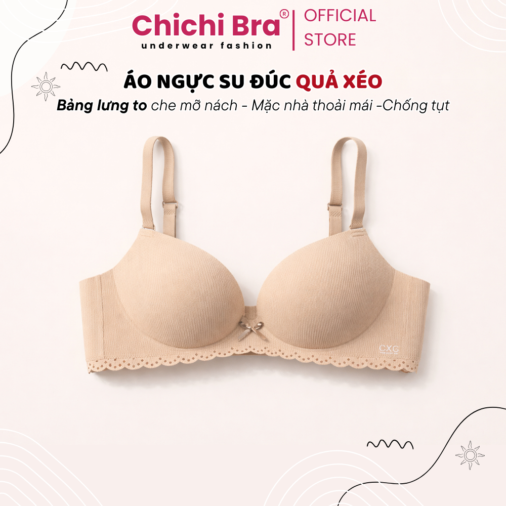 Áo Ngực Không Gọng Nâng Ngực Gân Tâm Đệm Dày Đúc Su Hình Bàn Tay ChichiBra A60