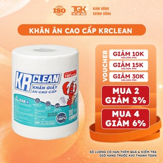 Cuộn khăn giấy ăn cao cấp KRCLEAN 200 tờ 15x15cm - Khăn lau bếp thấm hút đa năng, lau chén bát, lau tay