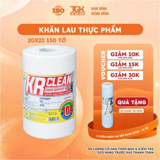 Cuộn khăn giấy thấm thực phẩm KRCLEAN 470 tờ 20x22cm - Khăn bảo quản rau củ, lau thịt cá, siêu thấm đa năng