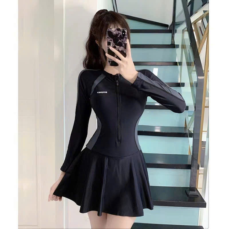 Đồ bơi nữ dài tay liền váy bộ đồ bơi cho mẹ và bé có đồ bảo vệ ngực ,size40kg tới 68kg