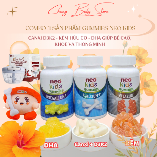 BỘ 3 GUMMIES NEOKIDS - CANXI, DHA, KẼM date mới + quà