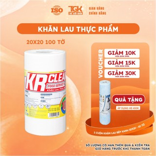 Cuộn khăn giấy thấm thực phẩm KRCLEAN 100 tờ 20x20cm - Khăn thấm khô cá thịt, lau đa năng, thấm hút nước, cực dai