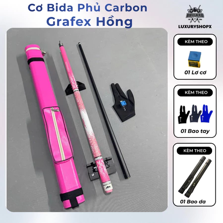Cơ Bida lỗ Phủ Carbon Preoai Trắng/Hồng/Đen, Gậy Bi a Cao Cấp 19oz Đầu 11.5–12.7mm Chống Rung
