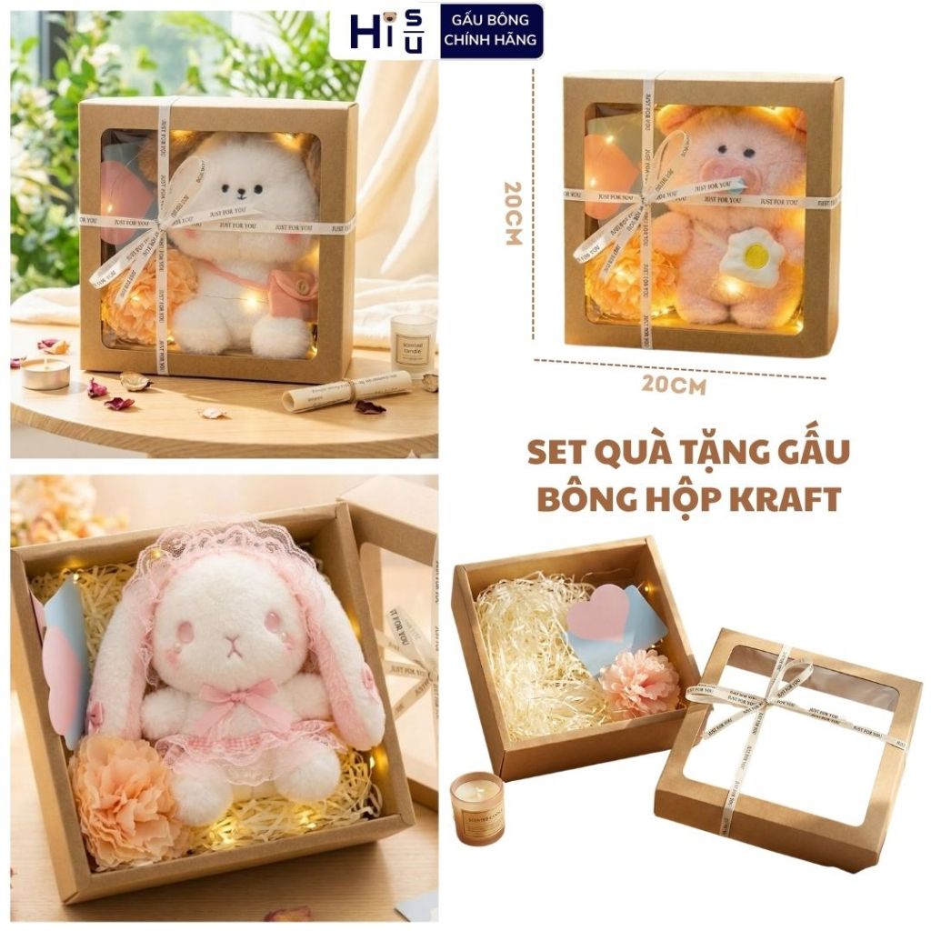 Set Quà Tặng Gấu Bông Hộp Kraft Mặt Kính Tinh Tế Kèm Nhiều Phụ Kiện Làm Quà Tặng Cho Bạn Gái, Cho Bé Ngày Sinh Nhật,Lễ