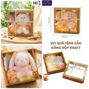 Set Quà Tặng Gấu Bông Hộp Kraft Mặt Kính Tinh Tế Kèm Nhiều Phụ Kiện Làm Quà Tặng Cho Bạn Gái, Cho Bé Ngày Sinh Nhật,Lễ