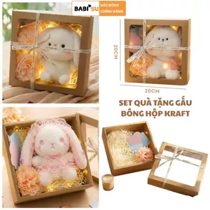 Set Quà Tặng Sinh Nhật Gấu Bông Cao Cấp Gồm Hộp Kraft, Bó Hoa,Thiệp,Led Làm Quà Tặng Sinh Nhật Cho Bé, Nam Nữ