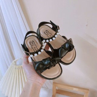 MỚI Form to Dép Quai Hậu Đi Học Quai Nơ Phối Dây Ngọc Cho Bé Gái 3-15 Tuổi K206