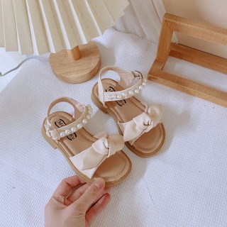 Mới Sz 21-35 Dép Quai Hậu Đi Học Da PU Nơ Phối Quai Ngọc Mềm Êm Chân Cho Bé Gái K206