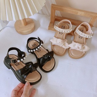 Mới Sz 21-35 Dép Quai Hậu Đi Học Da PU Nơ Phối Quai Ngọc Mềm Êm Chân Cho Bé Gái K206