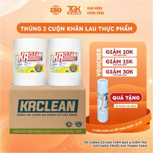 Thùng 2 cuộn khăn giấy thấm thực phẩm KRCLEAN 320 tờ 30x30cm -Khăn thấm khô cá thịt, lau đa năng, thấm hút nước, cực dai