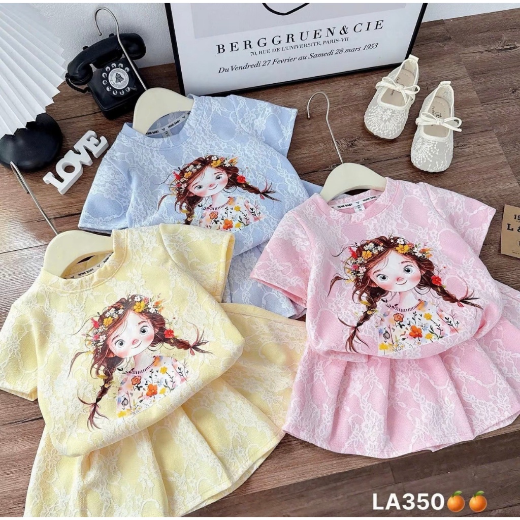 SÉT VÁY XẾP LY CÔ GÁI HOA VẰN CHO BÉ GÁI TỪ 9-43KG . CHẤT LIỆU COTTON MỀM MIN THOÁNG MÁT